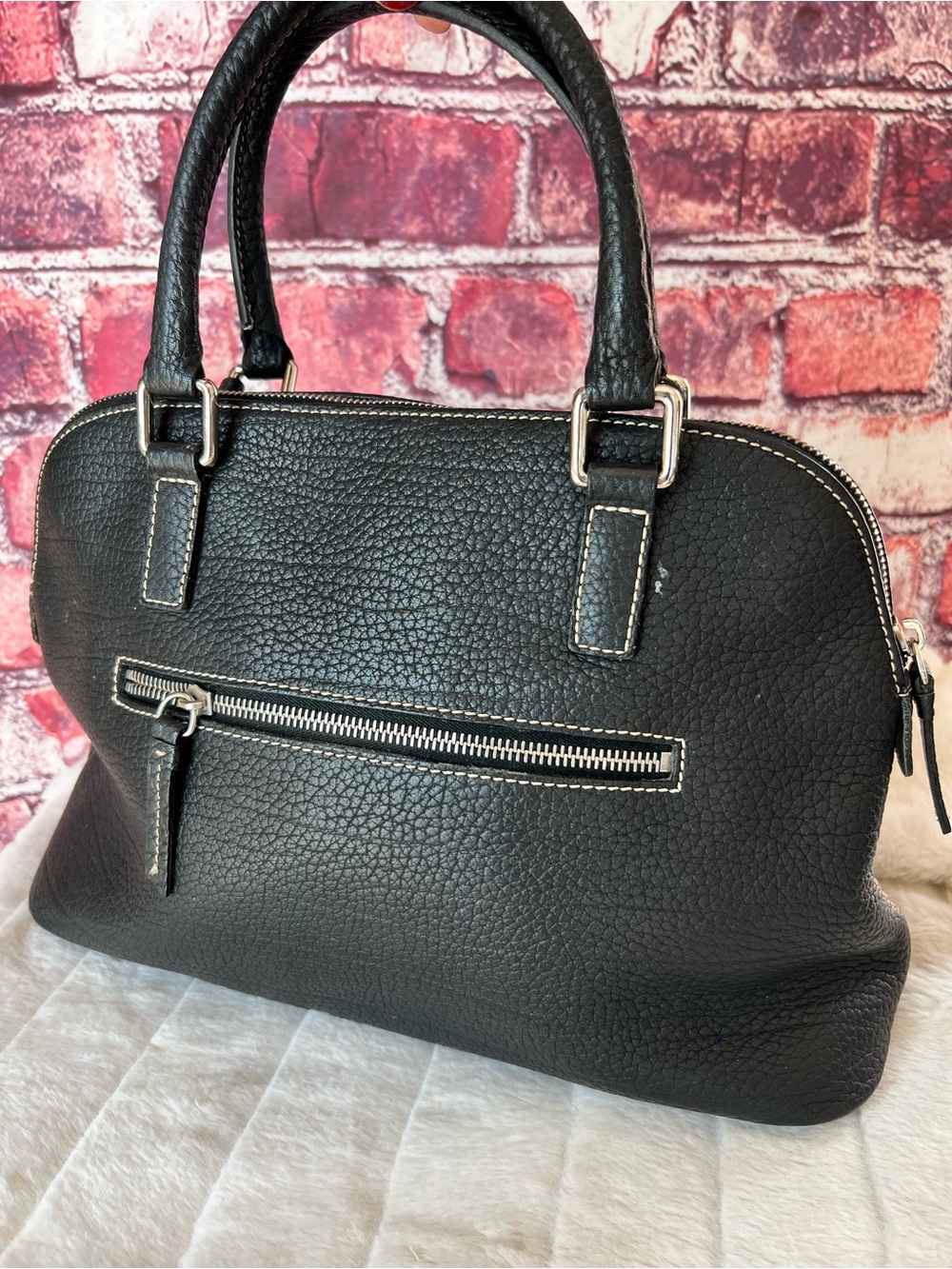 Dooney & Bourke Vintage Embossed Pebbled Leather Dome Satchel - Black - Picture 5 of 10